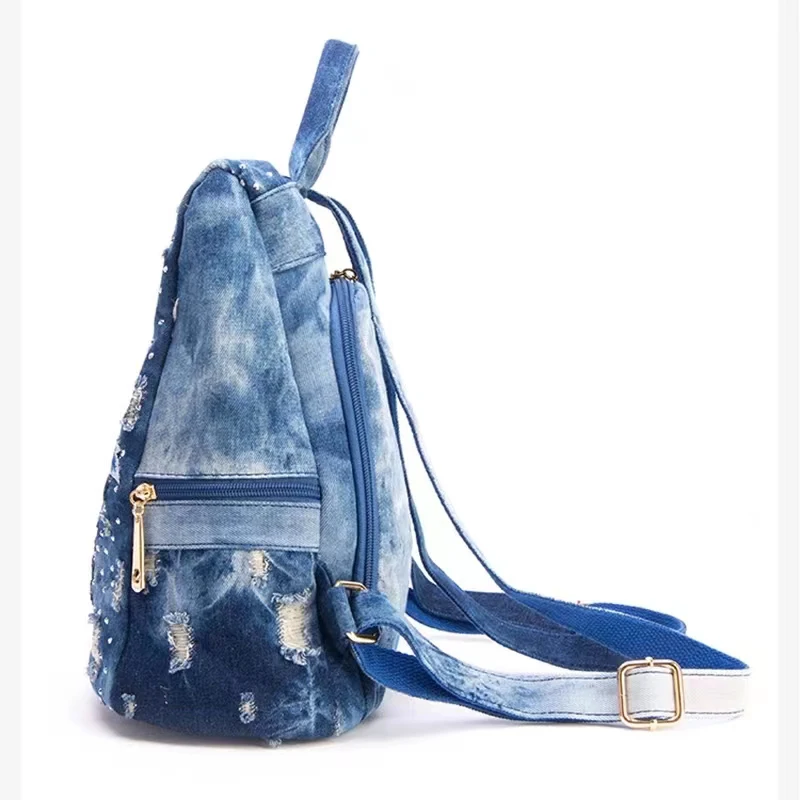 XIU LI – sac à dos en Denim lavé à l'eau pour filles, sac de voyage multifonctionnel à la mode avec sac en diamant, nouvelle collection