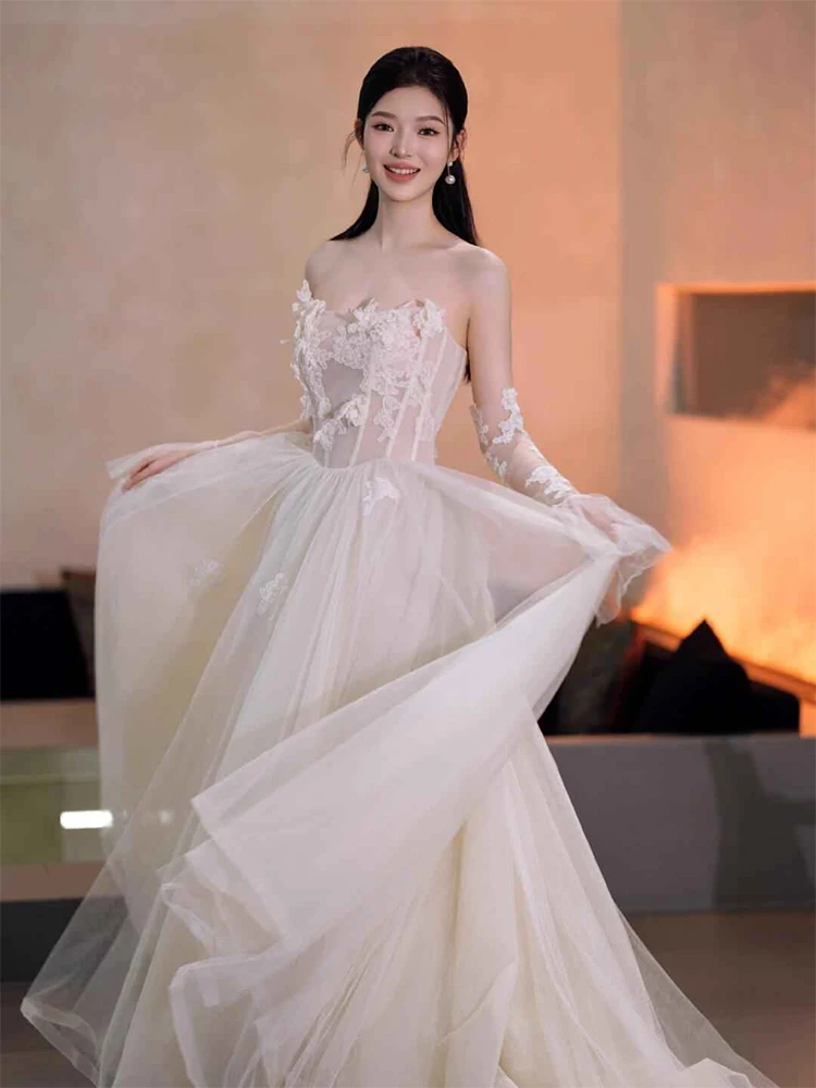 

Ele Lace Bridal Gown 2026 New Sle Wedding Dr Long Sve Svel out Door Gown Train Design for Wedding And Par