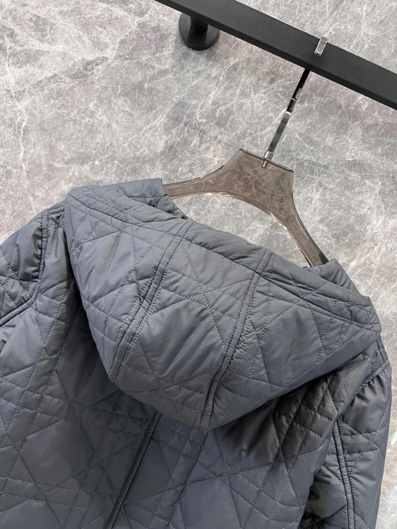 2024 New Hooded Zipper Cotton Jacket Imported Bright Nylon Material Cotton Plaid Jacket Lightweight Warm Top