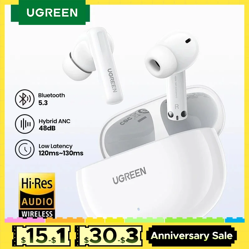 UGREEN HiTune ANC TWS Wireless Earbuds Active Noise Cancellation Hi-Res LDAC Bluetooth Earphones for iPhone 15 Pro Max