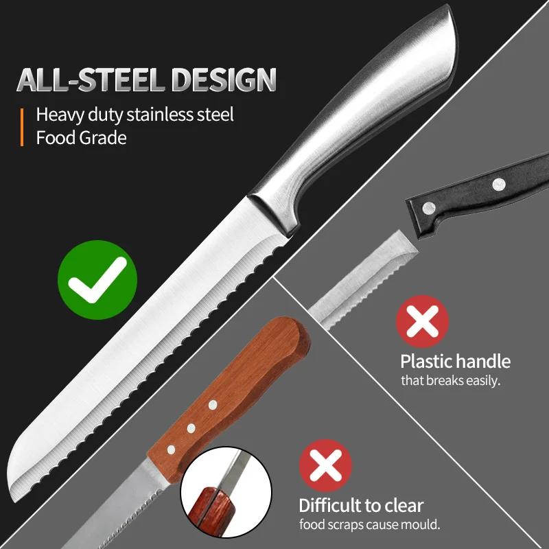 Stainless Steel Bread Knife, Kitchen Serrated Bread Knife, Toast Slicing Knife for Baking, Baking Tool