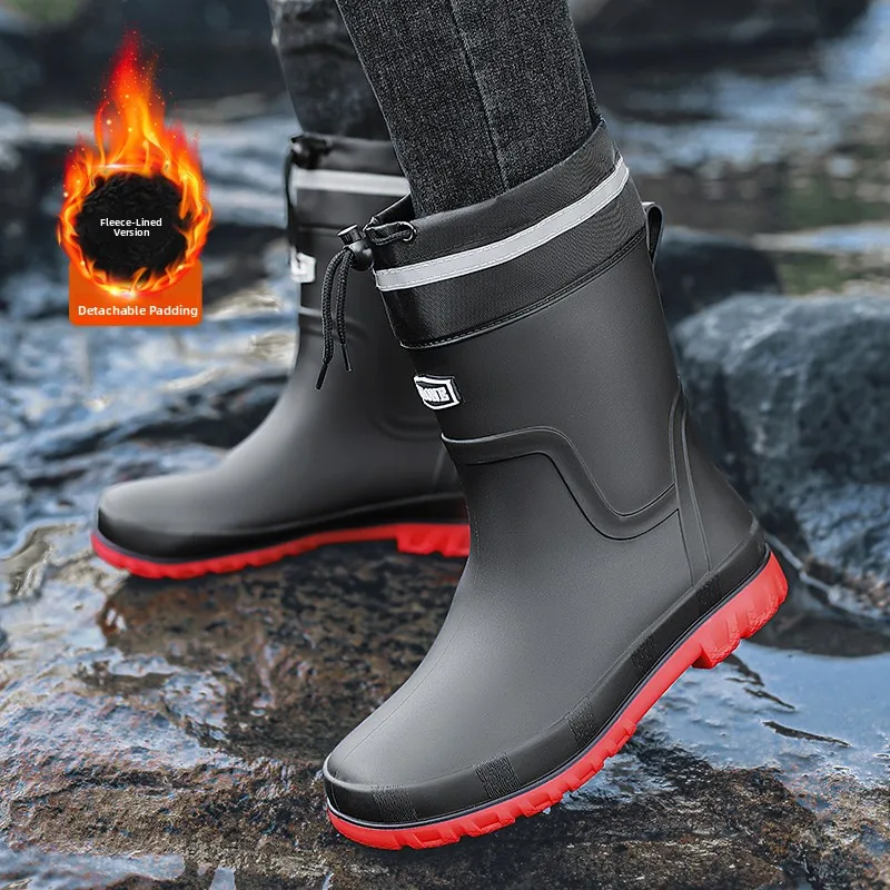

Men's Winter Thiened Fce Lined Snow Boots Outdoor Work Boots Waterproof Non-slip for Kitchen Office Rain Boots Size 45