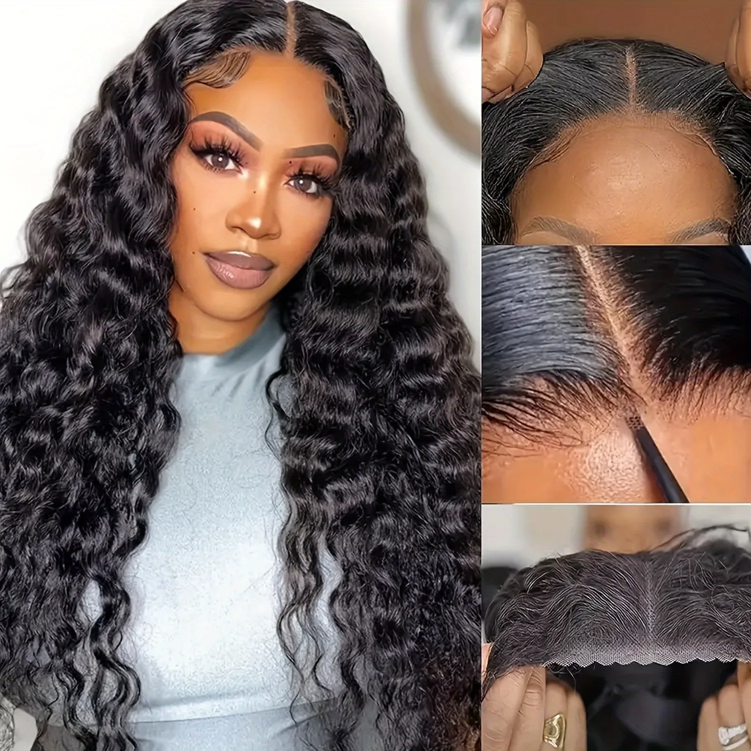 باروكة شعر بشري بدانتيل أمامي بكثافة 250%، مموجة مجعدة عميقة - شعر ريمي حقيقي 100%، مظهر طبيعي، متعدد الأغراض للارتداء اليومي، Pa