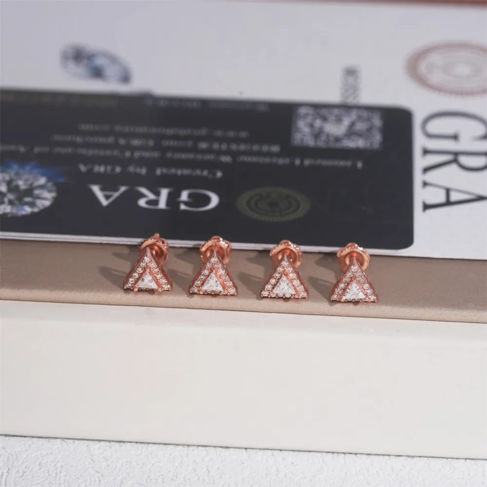 Triangle Cut Moissanite Stud Earrings Screwback 925 Sterling Silver Hiphop Geometric Earrings White Gold Pass Tester Gift Girls