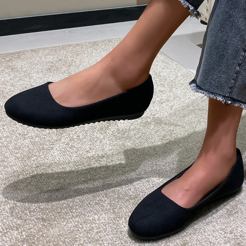 

Женские туфли на плоской подошве, однотонные Туфли с круглым носком, с закрытым носком, большие размеры, весна-осень 2023