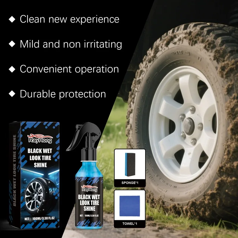 بخاخ تاير شين عالي اللمعان، مظهر رطب طويل - حماية تدوم طويلاً، مضاد للبهتان والتشقق