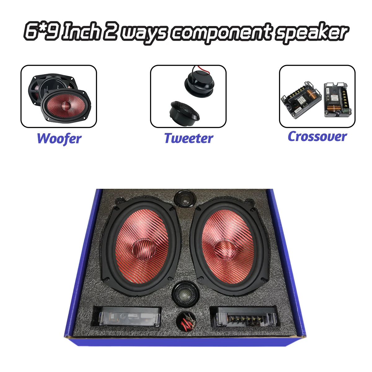 35mm-Pure Copper voice Coil 100mm-Y35 Ferrite Magnet 2-Way Nom 100W 6x9inch top 43Hz-28KHz 95DB Car Audio Component Speaker Set