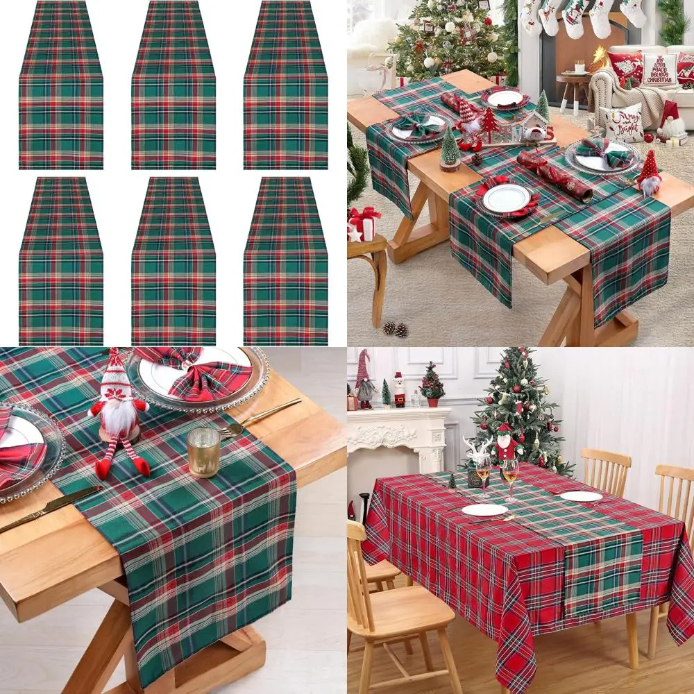 

Plaid Christmas Table Runners - 6 Pack, 13x84 Inches, Farmhouse Style for Holiday Dining & Party Decor