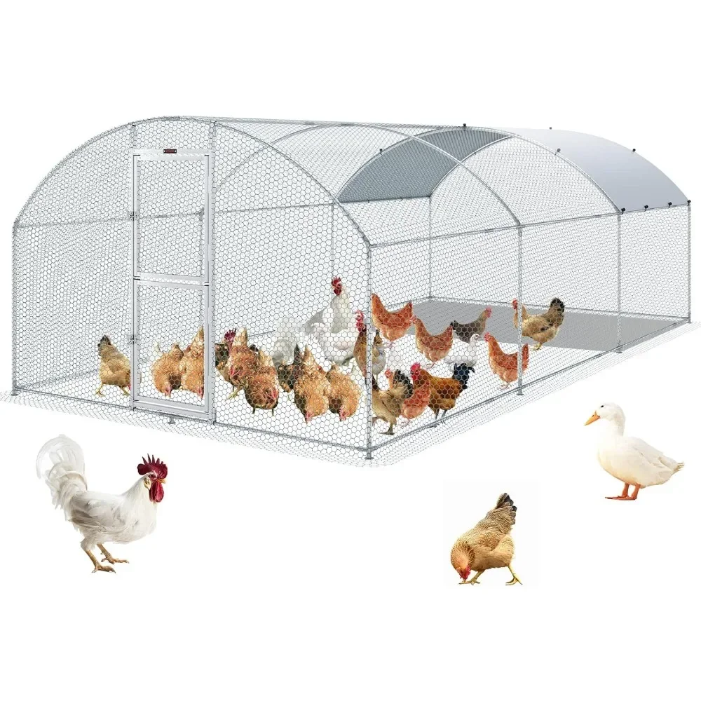 

Large Metal Chicken Coop Walkin Poultry Cage for Yard with Waterproof Cover, 13.1 X 9.8 X 6.4 Ft Dome Roof for Hen House, Rabbit