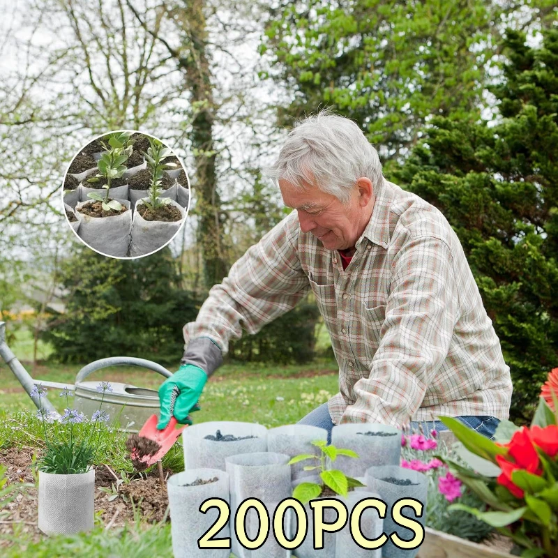200pcs Plant Nursery Bags,7/8/9x10cm Non-Woven Plant Seeding Grow Bags, Vegetables Fabric Seedling Bag Pots Home Garden Supply