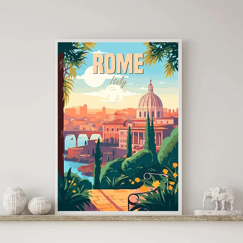 Travel Art Poster Spain Malaga Rome Porto Madeira Portugal Coast Canvas Painting Wall Print Picture for Living Room Home Decor