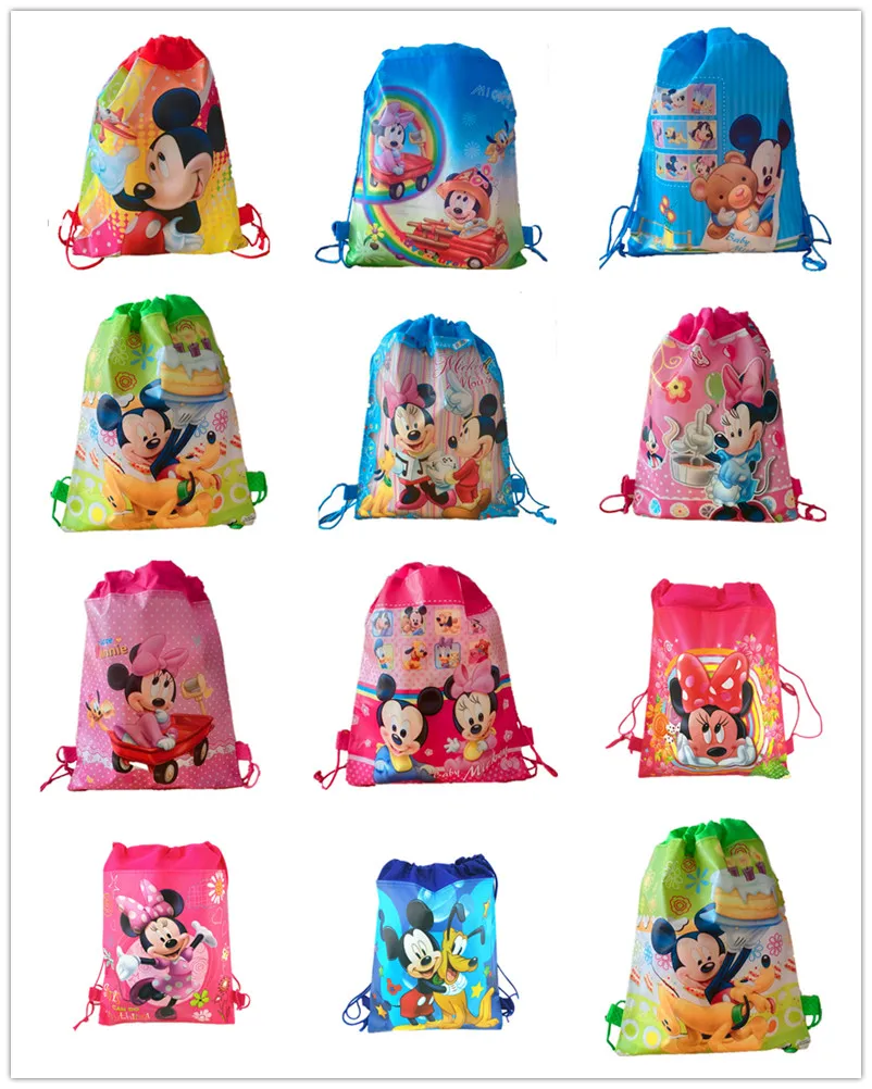 6/12PCS Disney Mickey Minnie Mouse Non-Woven Bag Fabric Backpack Child Travel School Bag Decor Mochila Drawstring Gift Bags