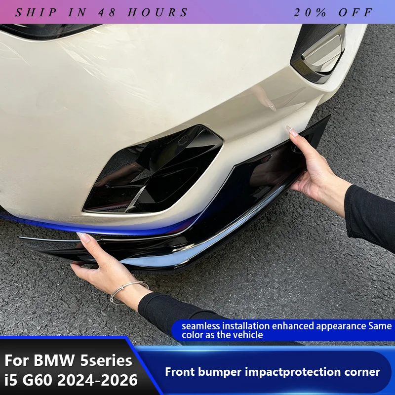 IOSN Car Front Bumper Corner Guard Decorative Strip For BMW 5 Series i5 G60 2024-2026 Front Shovel Anti-collision Strip Wrap Tri