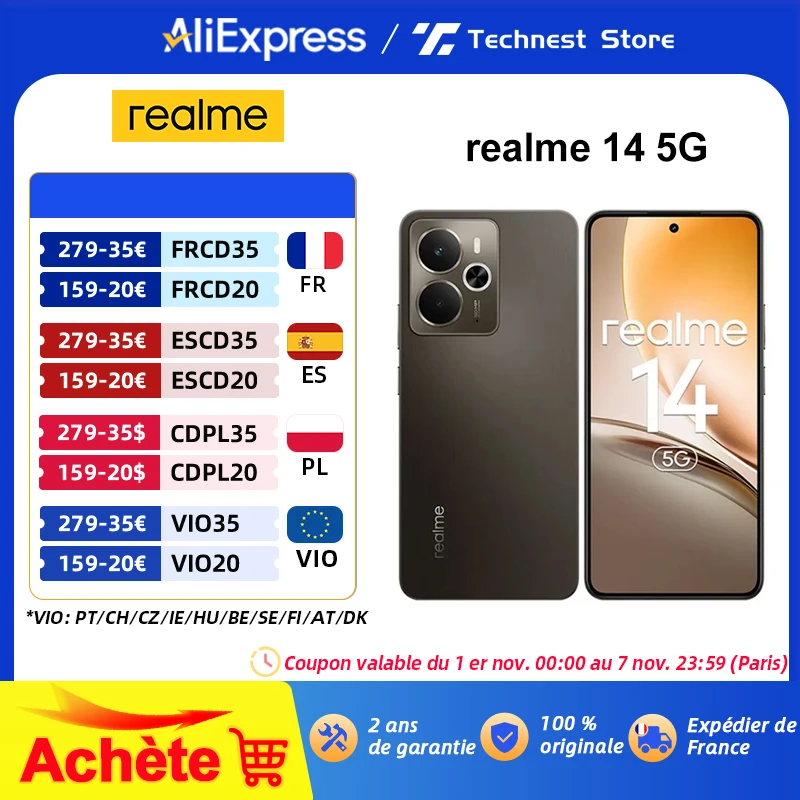 الإصدار العالمي للهاتف الذكي Realme 14 5G Snapdragon 6 Gen 4 120 هرتز AMOLED Esports Display 50MP OIS AI كاميرا 6000 مللي أمبير بطارية تيتان #1