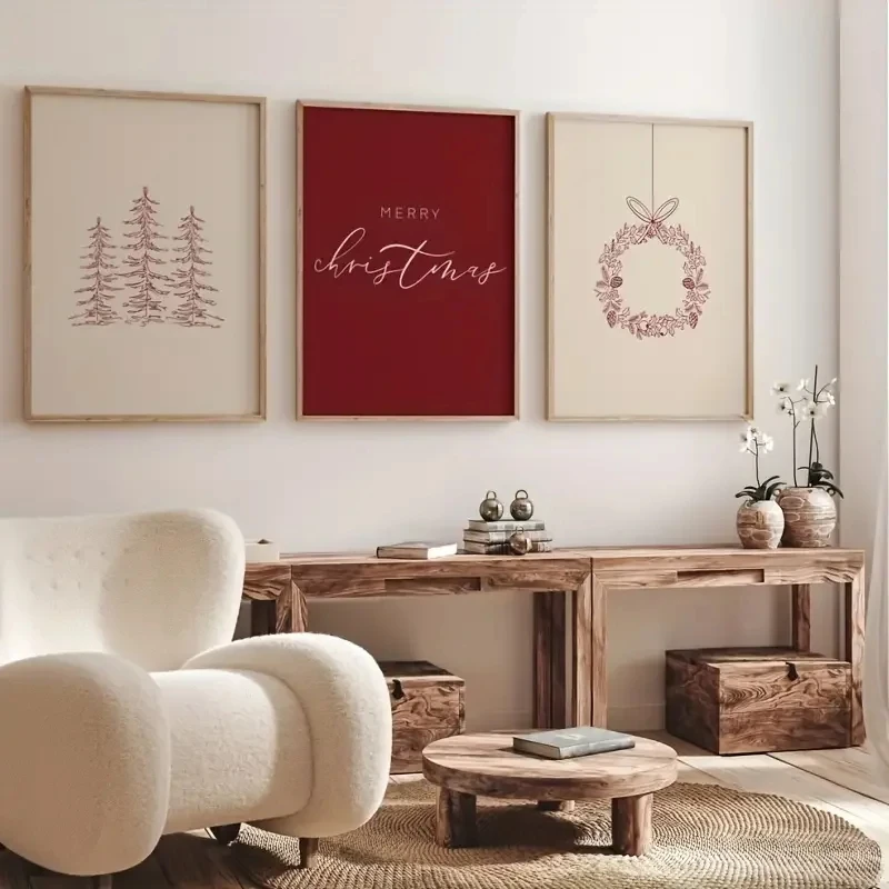 

3pcs Christmas Gallery Wall Art Canvas Poster Picture Printed Materials Holiday Home Decor Artworks Christmas New Year Gifts