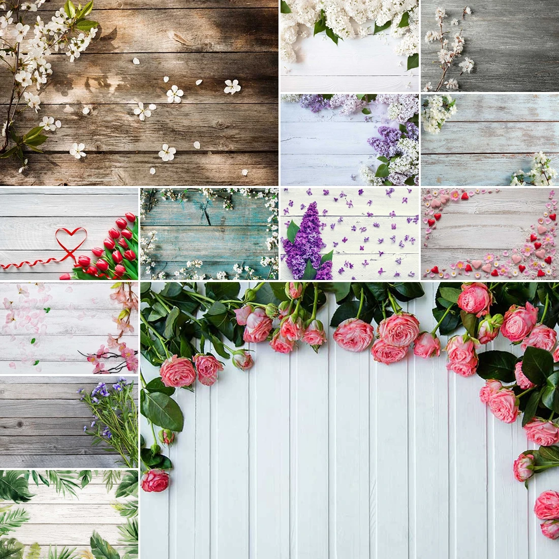 

MOON.QG Floral Wood Backgrounds For Photographs White Blossoms Pink Roses Backdrop Child Studio Party Decorations Accessories