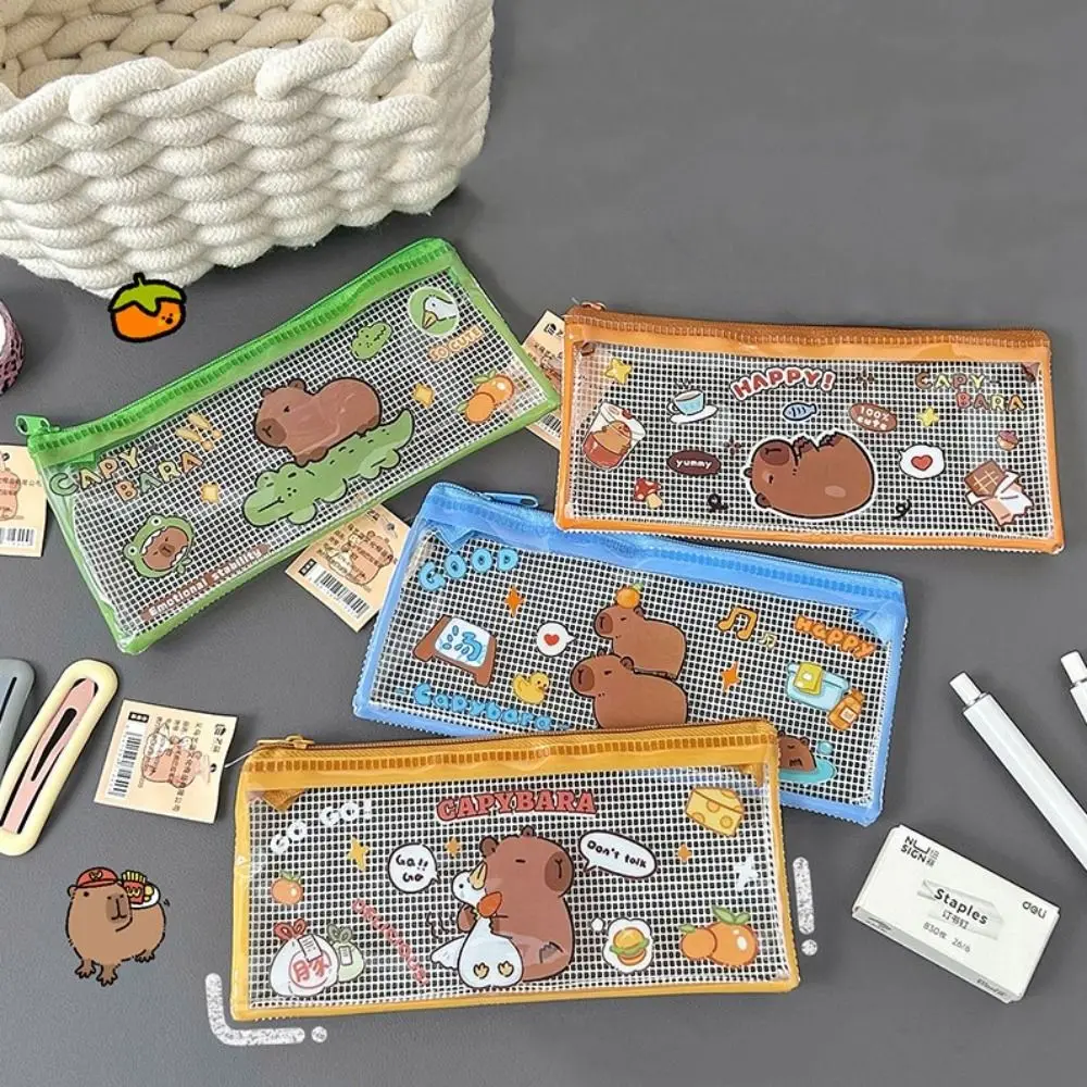 Multifunction Kawaii Capybara Pen Bag Cartoon PVC Transparent Pencil Case Waterproof Cute Stationery Storage Bag Student Gift
