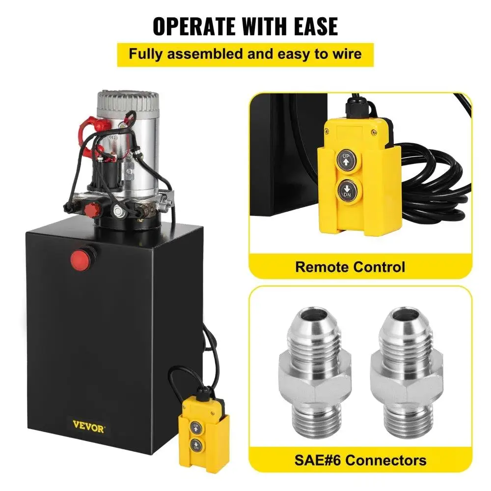 Hydraulic Power Unit Double Acting 20 Quart 12V DC SAE #6 Ports 3200 PSI Steel Reservoir