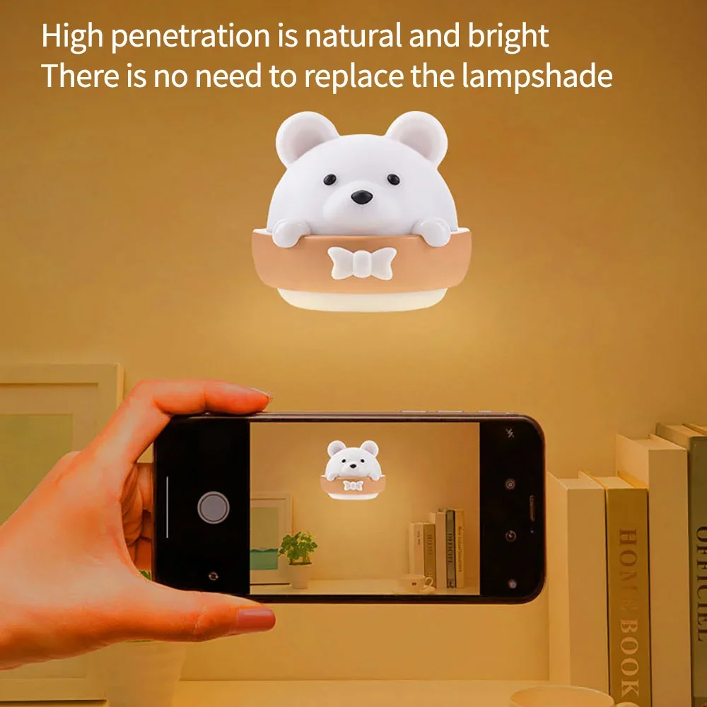 Cute Bear LED Night Lamp for Kids, USB recarregável, abajur Lamp, Controle remoto, Luzes de parede para crianças, Quarto, Iluminação doméstica