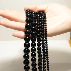 4/6/8/10/12mm Grade A Natural Obsidian Stone For Jewelry Making Black Shiny Round Loose Beads DIY Bracelet Necklace Wholesale