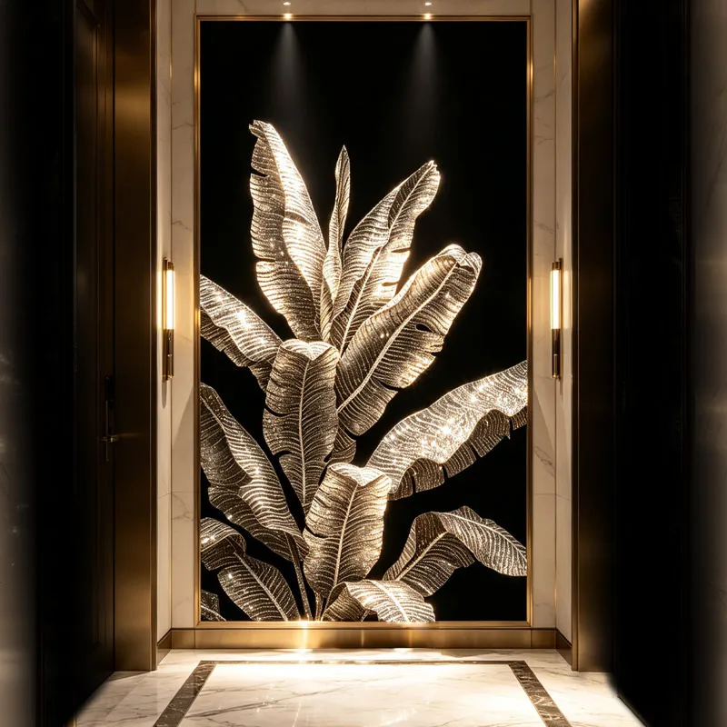 CX Banana Leaf Light Luxury Diamond-Inlaid Crystal Porcelain Painting Entrance Dining Room Hanging Painting