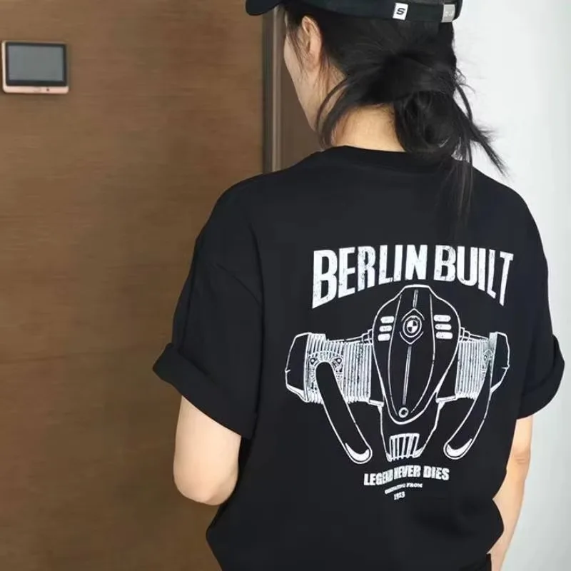 

Мужская летняя футболка-боксерка 2025 года с мотоциклетным хлопковым принтом и короткими рукавами, мужская и женская футболка, новинка лета, большие размеры для пар