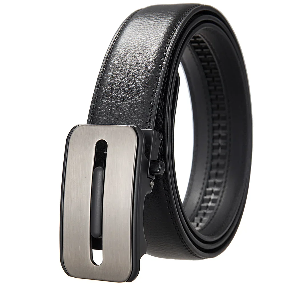 Plyesxale 2025 جديد بقرة جلد طبيعي حزام رجالي جلد البقر حزام الذكور التلقائي مشبك أحزمة للرجال القهوة السوداء الأحمر البني B1288 #5