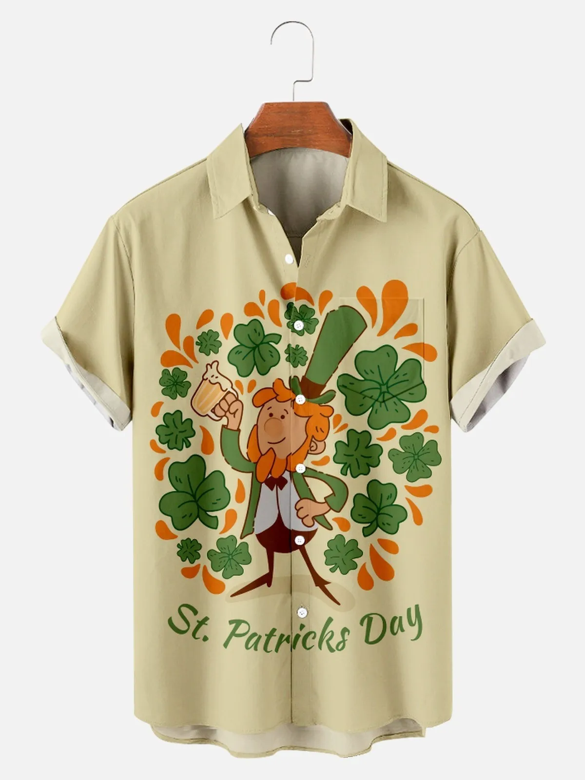 

2021 New St. Patrick's Day Short Sleeve Pocket Shirt 3D Digital Printing Loose Men's Top02