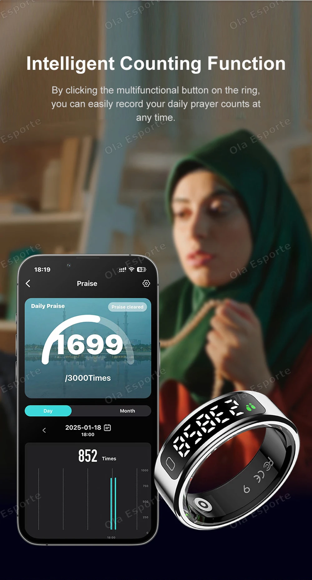 2026 Neue Videosteuerung GPS Motion Smart Ring LED-Anzeige Herzfrequenz Blutsauerstoff-Smartring IP68 & 5ATM Wasserdichter Sport-Smartring – Detail 6