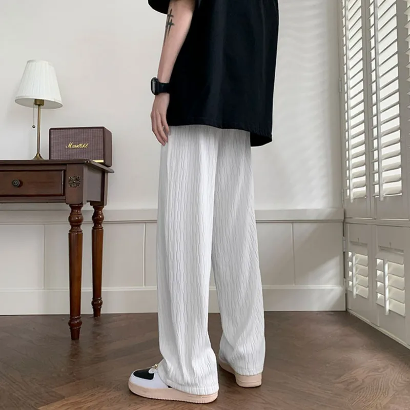 질감이 있는 트렌디 브랜드 루즈 스트레이트 와이드 레그 팬츠 새로운 스타일 남성 캐주얼 바지 Draped Ice Silk Summer