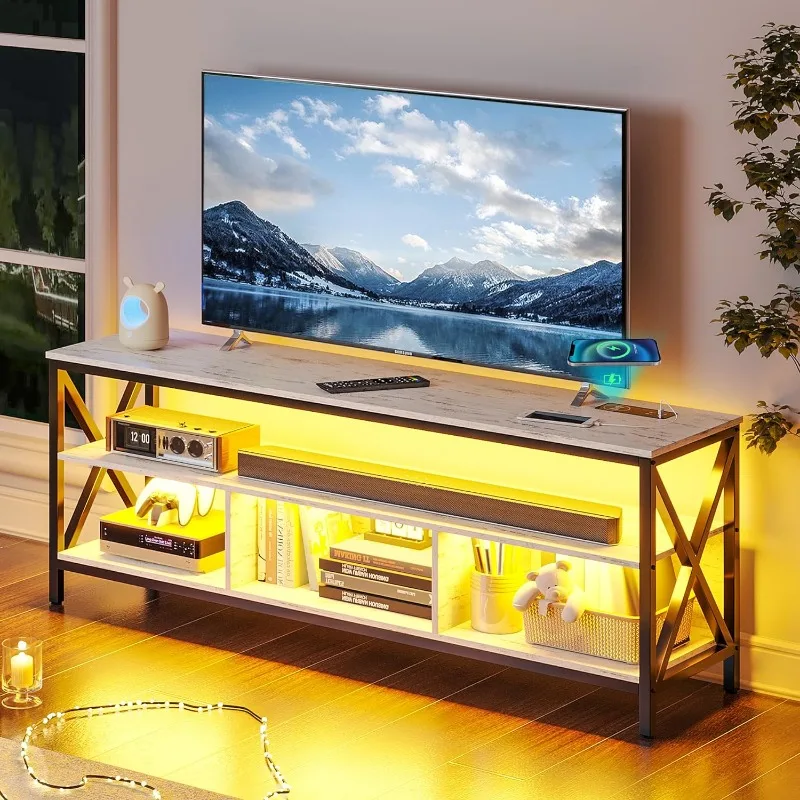 

TV Stand for Living Room, Modern Television Stands with Charging Station, Smart Entertainment Center with Motion Sensor Lights