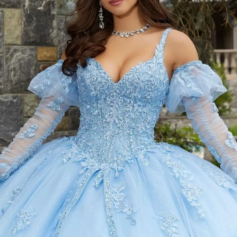 Light GreenElegant Off Shoulder Quinceanera Dress 2025 Charming Removable Sleeve Party Dress Shiny  Party Ball Gown 16Customized