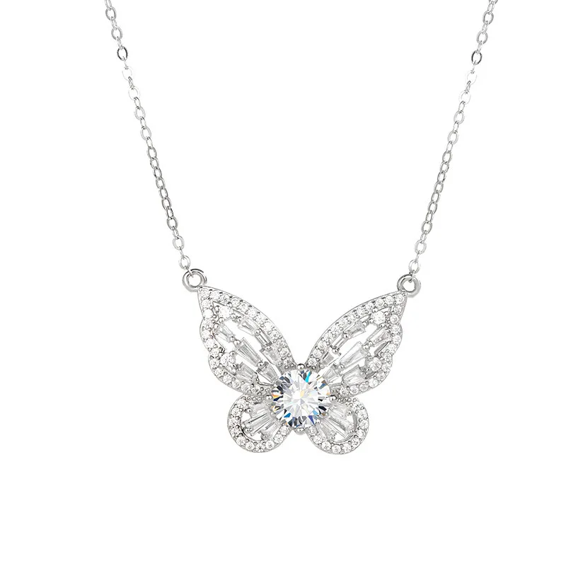 925 Silver 1ct D Color Moissanite Butterfly Necklace for Women Fine Jewelry Wedding Engagement Necklace Pass Tester