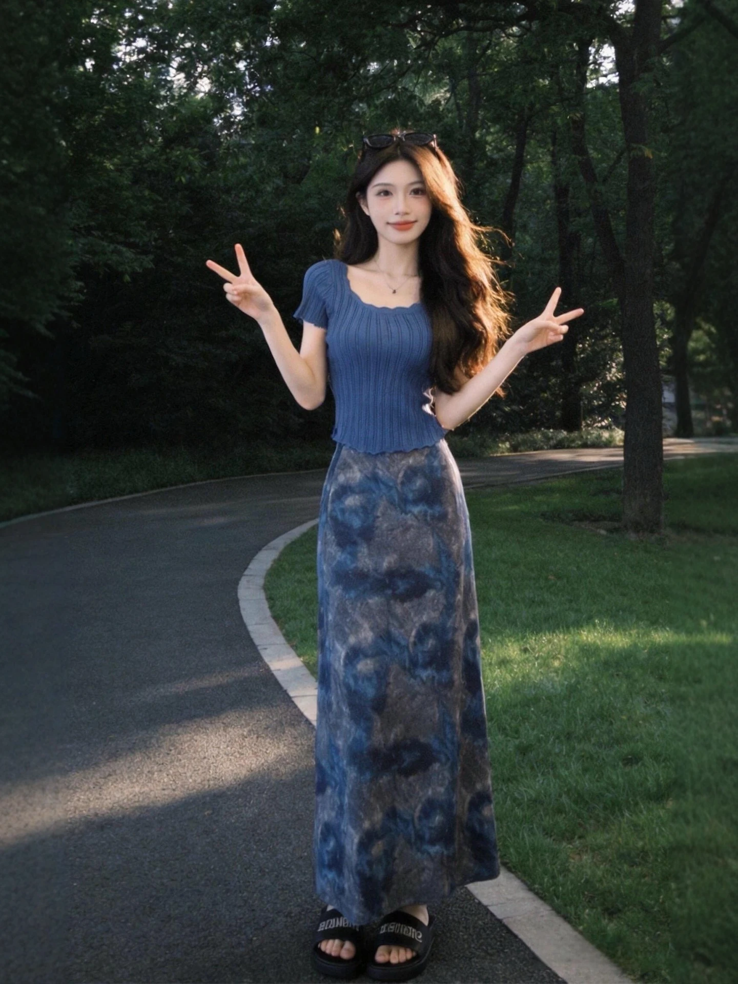 Summer Floral Knitted Top And Skirt Set plus Size Women's Retro Vacation Style Half-length Sleeve High-waisted Fashion Set