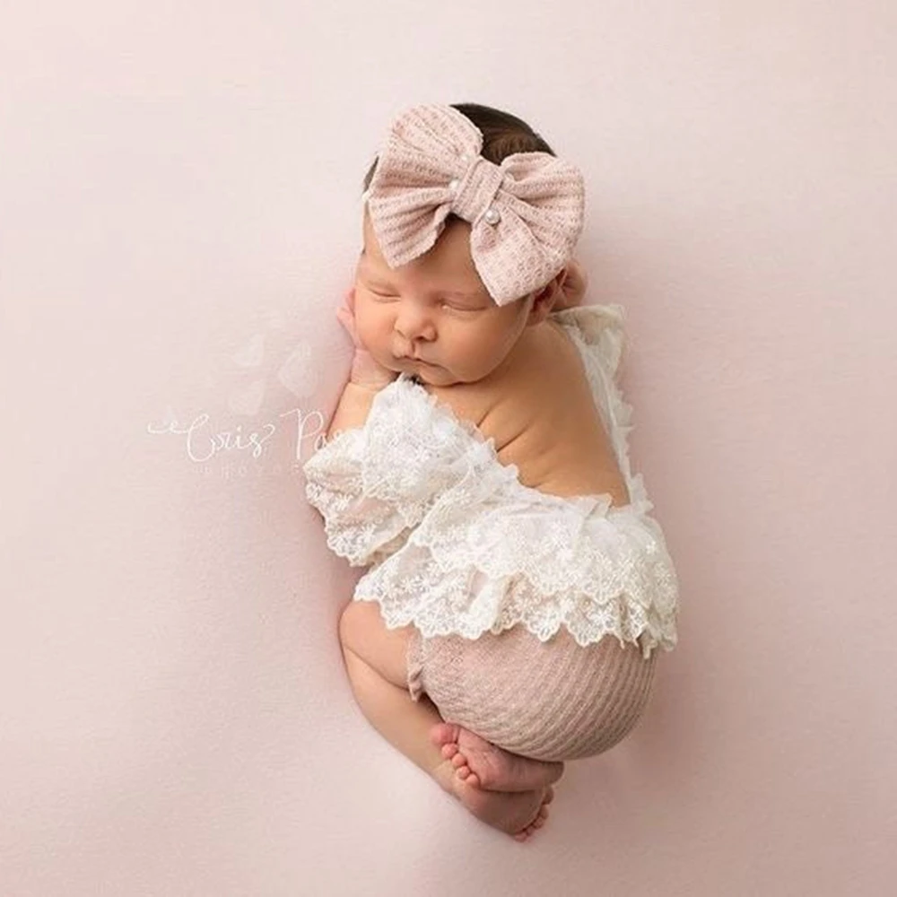 Newborn Photography Props Pink Lace Romper Baby Photo Props Baby Girl Clothes Newborn Photography Outfit Photoshoot