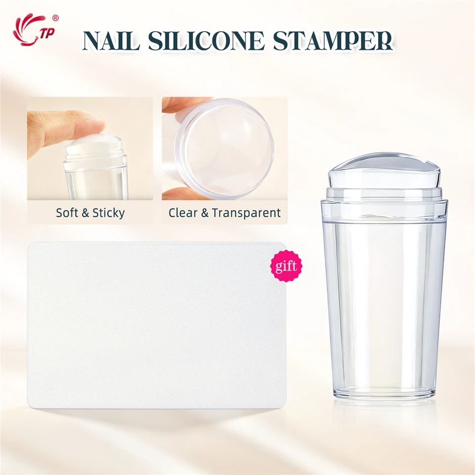 Kit de placas de estampado de uñas de silicona transparente TP, plantilla, sellador, raspador para manicura francesa 6