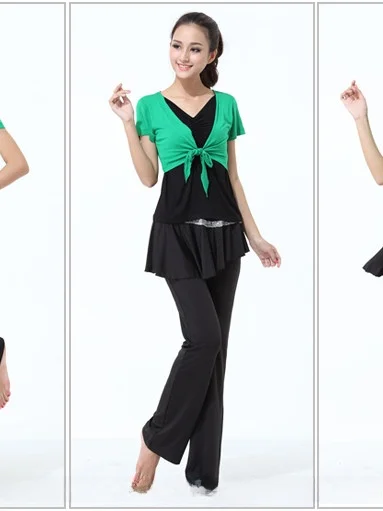 New Square Dance Straight Leg Pants Gold Lace Dance Skirt Pants iny Latin Dance Leopard Print Side Slit Flared Long Trousers