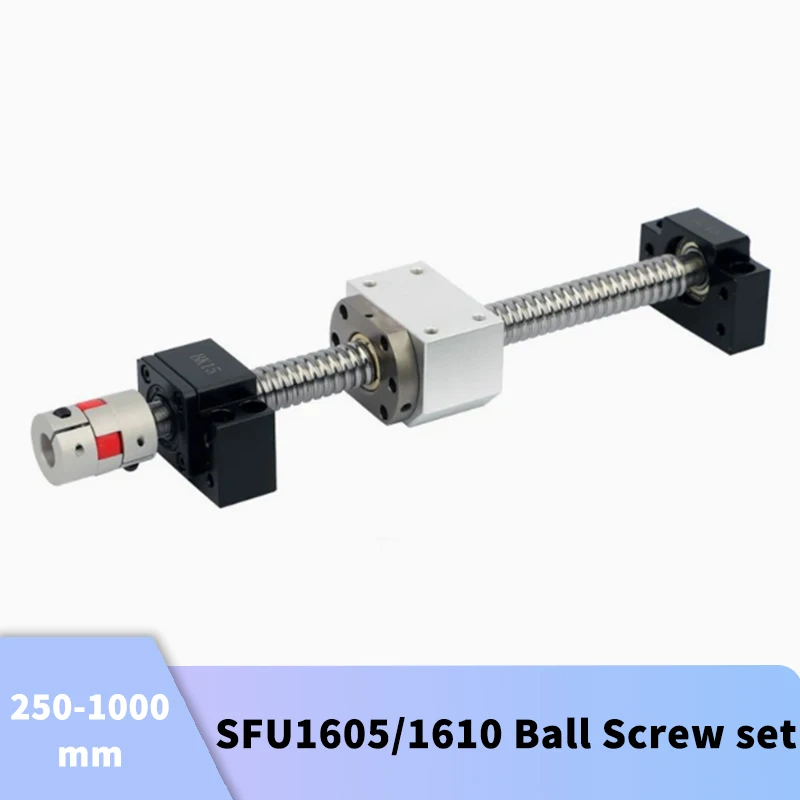 

SFU1605/1610 Ball Screw Set:Ballscrew C7 End Machined+Ball Nut+Nut Housing+BK/BF End Support+Coupler For CNC Parts-Ship from USA