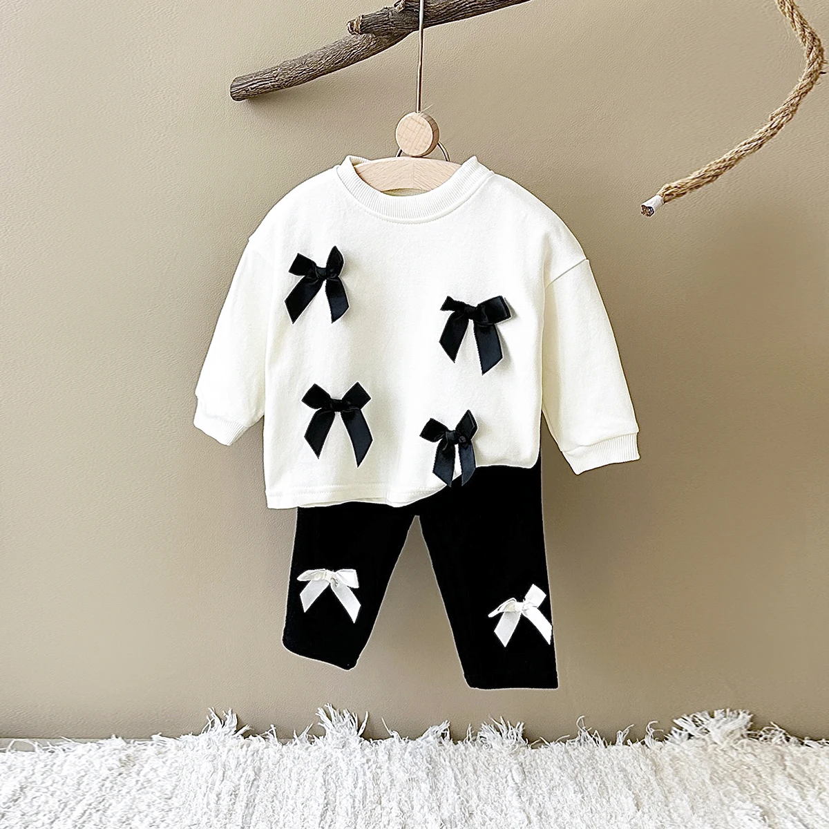 2Pcs Toddler Infant Outfit Baby Girls New Spring Autumn Long Sleeved Bow Top Pullover+Pants Newborn Baby Clothes Sets 0-3Y