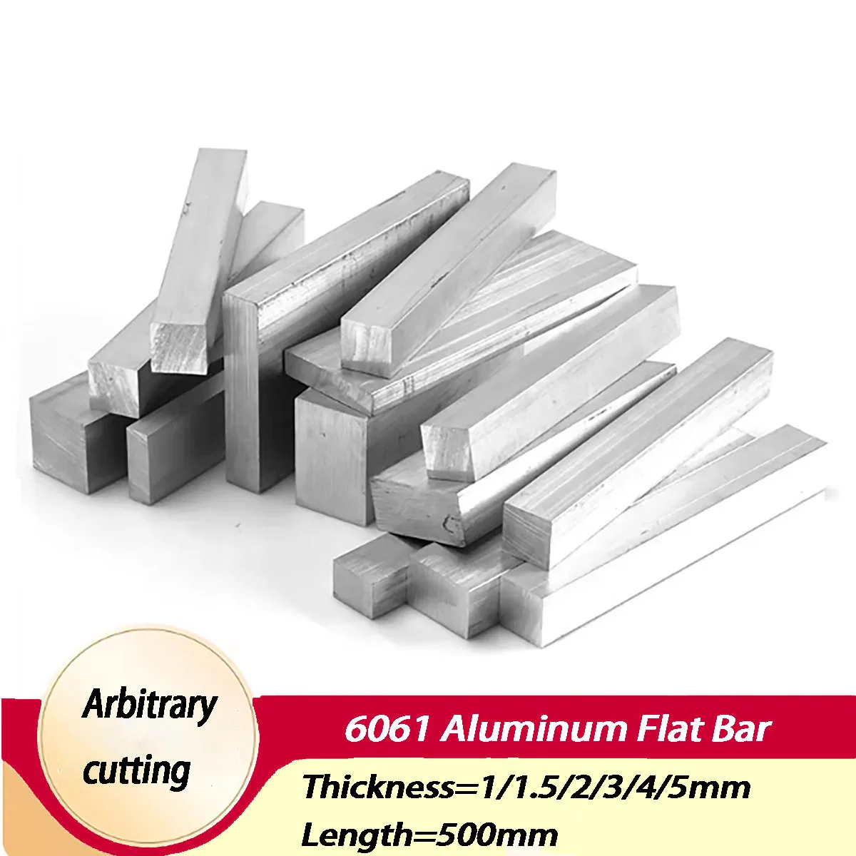 Length=500mm 6061 Aluminum Flat Bar, Profile, Square Bar, Thick 1-20mm  Custom Machining Available