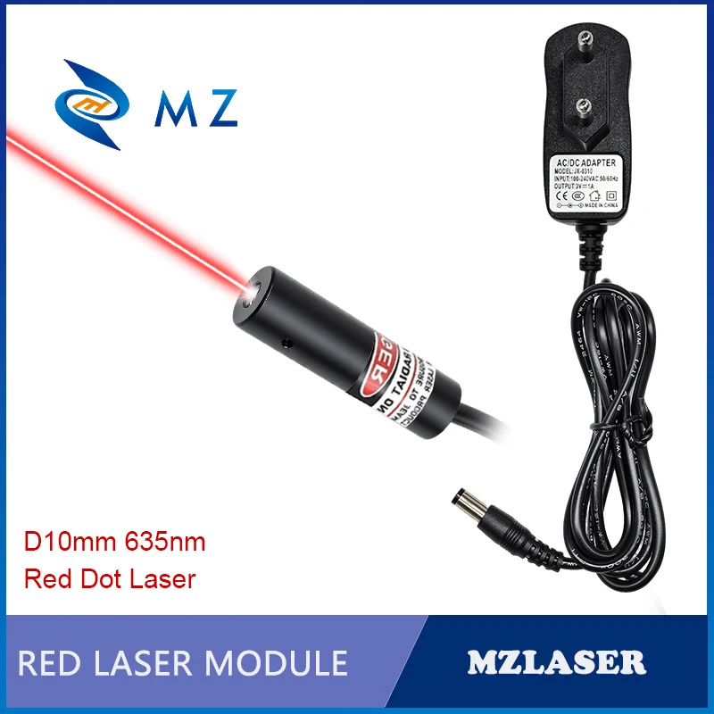 Compact Red Dot Laser Diode Module 635nm D10mm 10mW 20mW 30mW 50mW 100mW 3V 5V Industrial Grade for Woodworking with Adapter
