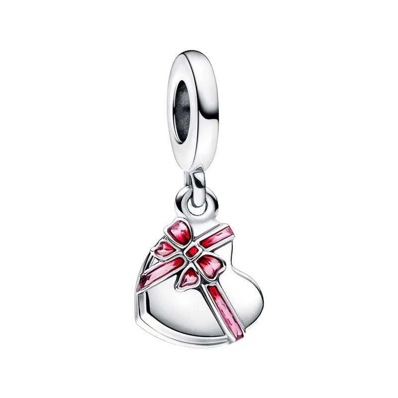 

Openable Heart Chocolate Gift Box Pendants Charms For Women 925 Sterling Silver Fine Jewelry Red Purple Enamel Bow DIY Bracelets