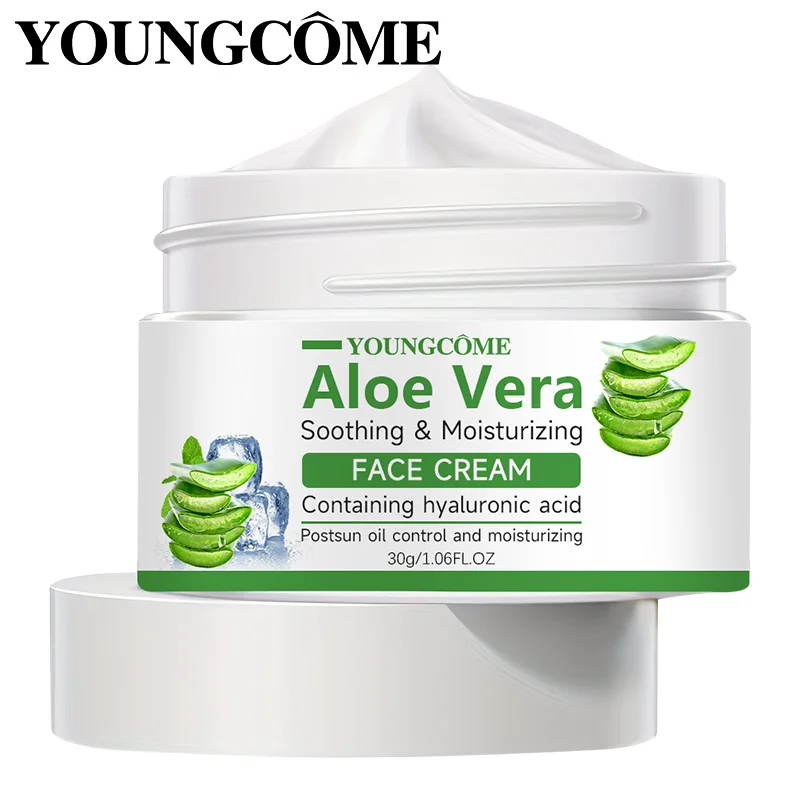 YOUNGCOME Crema facial hidratante de aloe vera, crema esencial para el cuidado facial, repara la piel seca, protege la piel, lubrica y reafirma