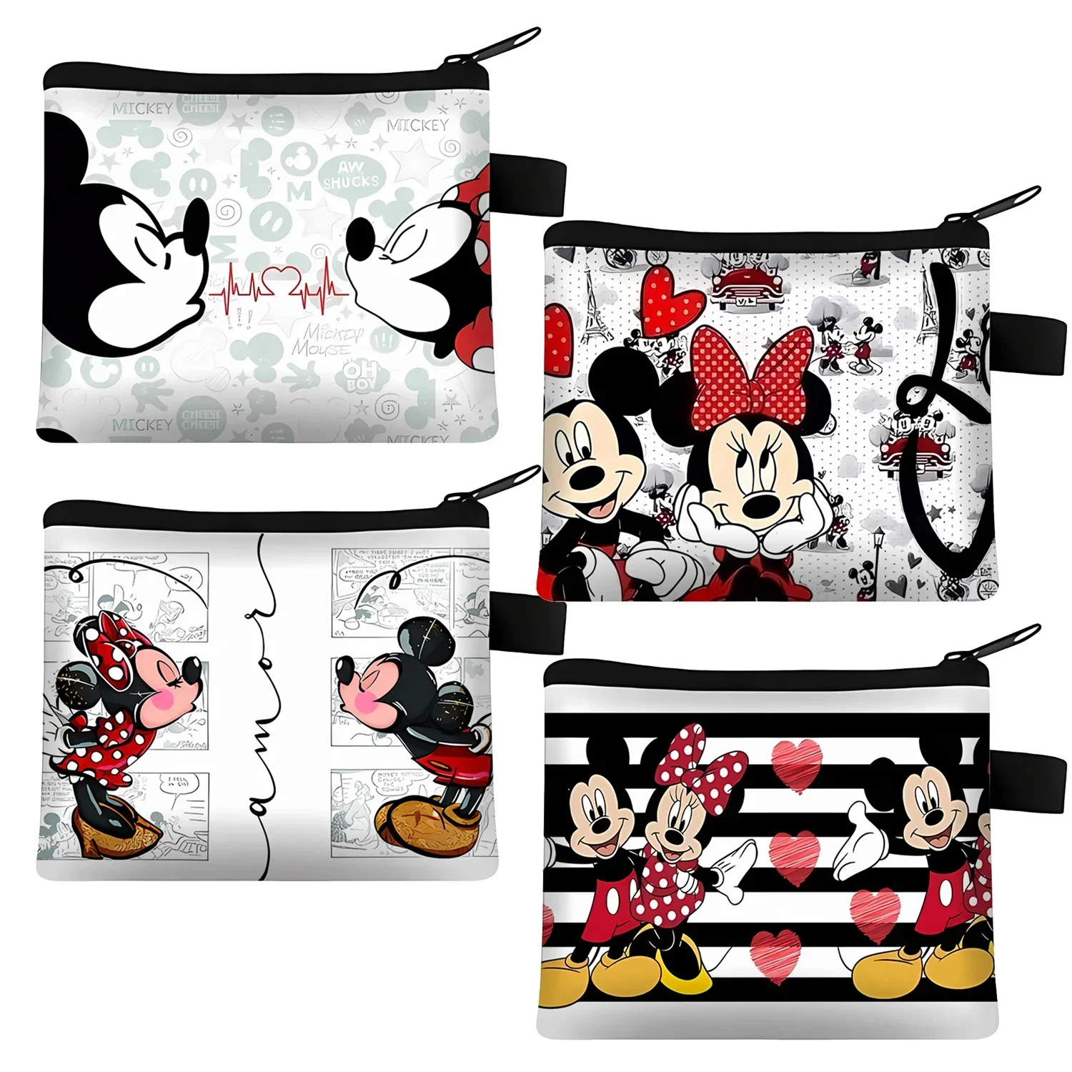 New Disney Mickey Mouse Minnie Coin Purse White Black Themed Women Cosmetic Pouch Fashion Cute Portable Toys Gifts for Children