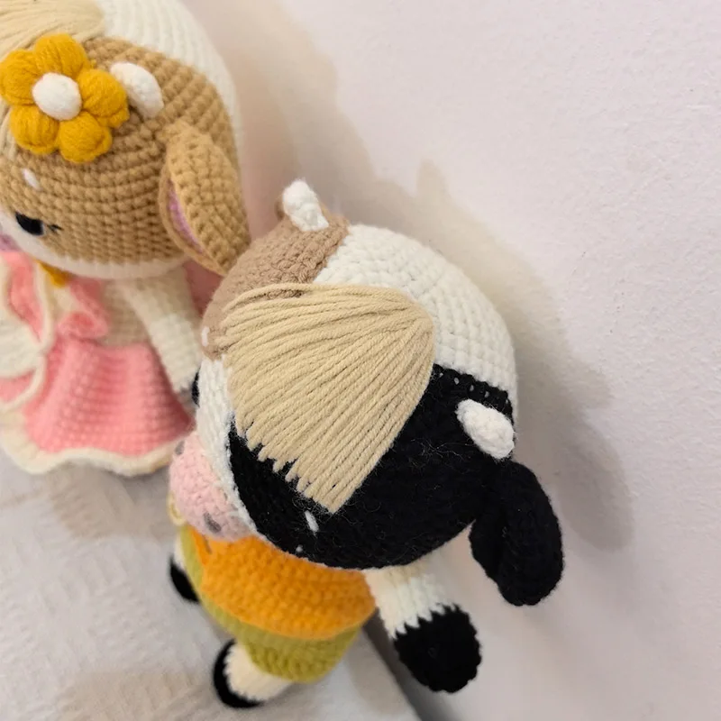 Szydełkowe pluszowe lalki krowy Baby Kawaii nadziewane zabawki dzieci śpiąca lalka dla dziewczynek chłopcy świąteczny prezent urodzinowy wystrój pokoju