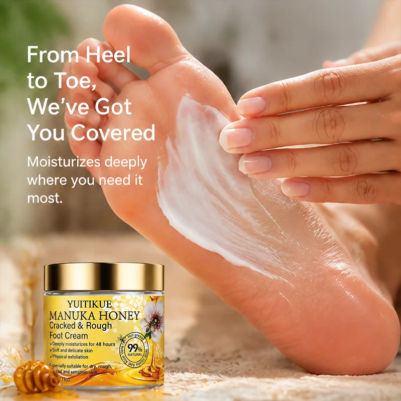 YUITIKUE Manuka Honey Foot Cream 60g 48H Deep Moisturizer Exfoliate Repair Dry Cracked Rough Heel Skin Non-Greasy