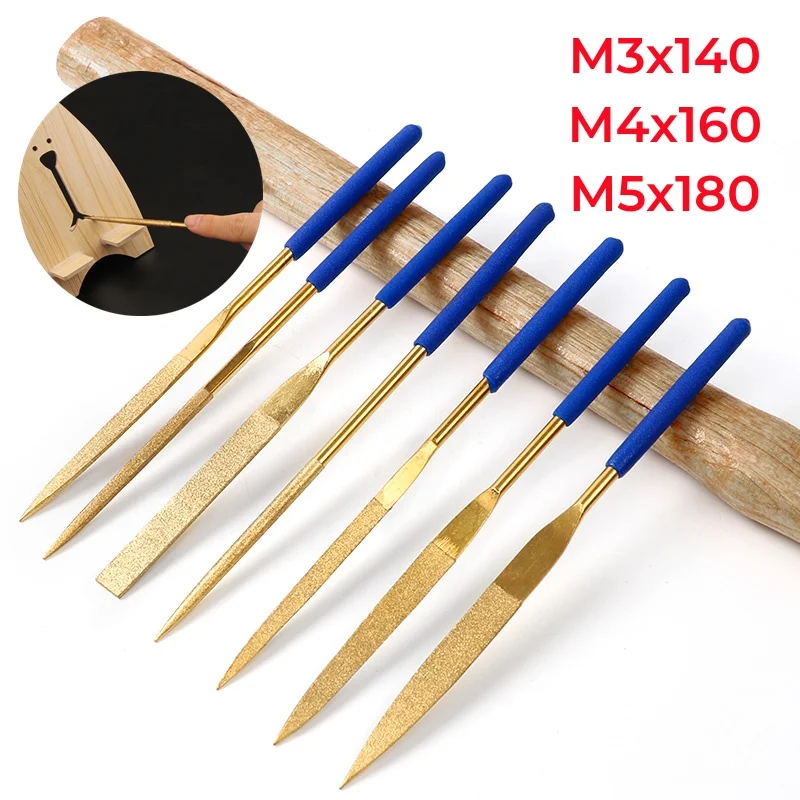 

M3x140 M4x160 M5x180 Diamond Files Set Soft Rubber Handles Plating Needle File Sets For Metal Glass Ceramics Wood Carving Craft