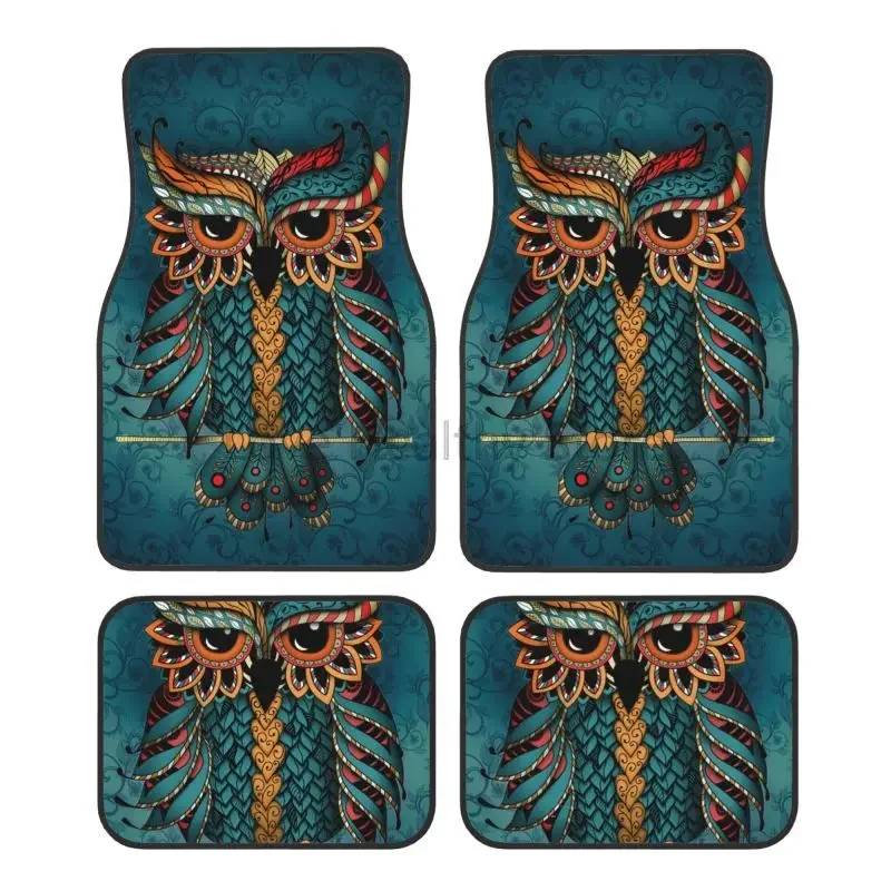 Owl Pattern Car Floor Mats Front & Rear Full Set with Non Slip Rubber Backing All Weather Car Foot Mats Protection Set of 4