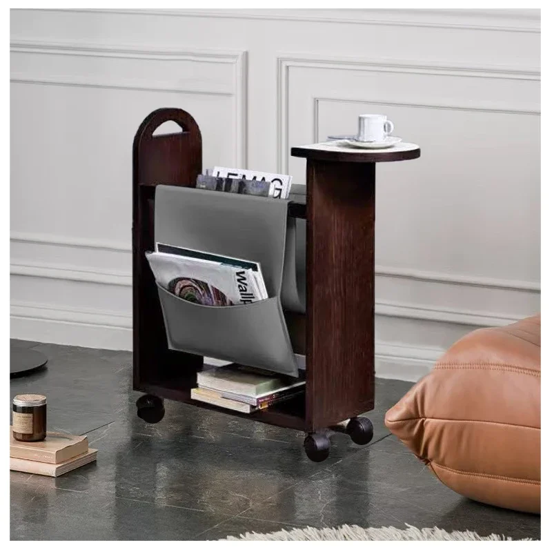 Modern Design Home Kitchen Furniture leather walnut wood Rolling Kitchen Trolley Serving  With coffee Rack And Wheels