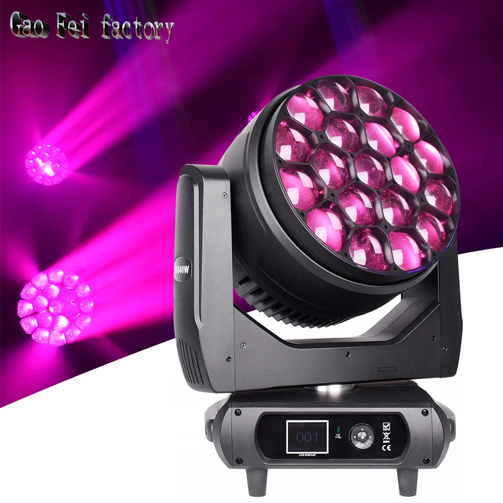 DJ K15 19x40W B-Eye Moving Head Light RGBW 4IN1 Lyre Zoom Cabeza Móvil Lights DMX512 For Stage Party Concert Event High Quality